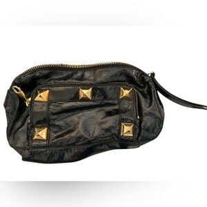 Franchi Collection Black Patent Leather Gold Studded Clutch Lg. Zipper Pull